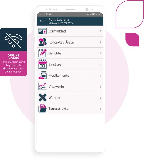 Offline Modus Grafik und Bild der App von Klientenakte