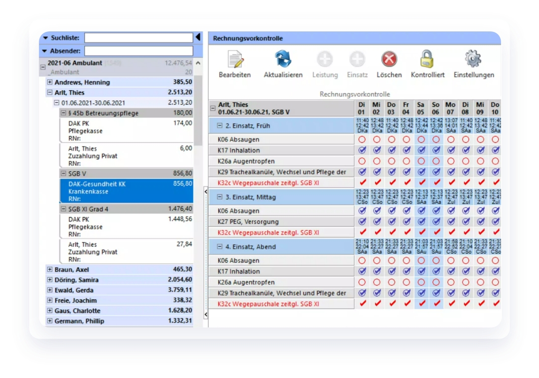 Darstellung der digitalen Abrechnung in der Software